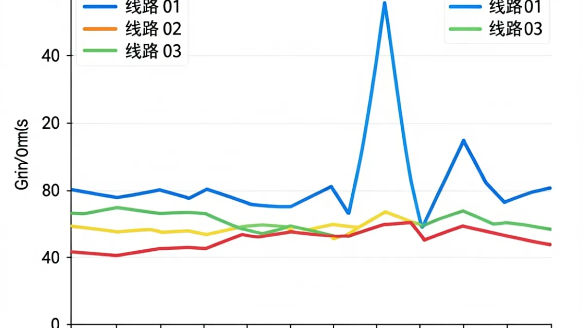 一起草各线路高峰时段稳定性折线图，展示晚间20点到23点各条线路的延迟波动情况